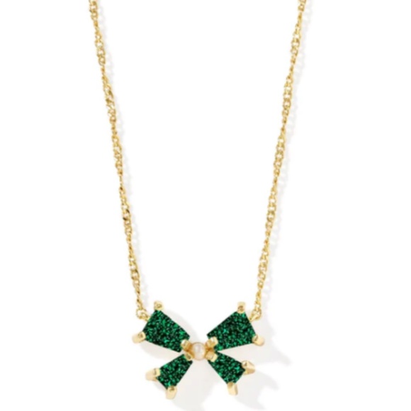 Kendra Scott Blair Drusy Stone Emerald Bow Adjustable Pendant Necklace 14K Gold - Picture 1 of 1